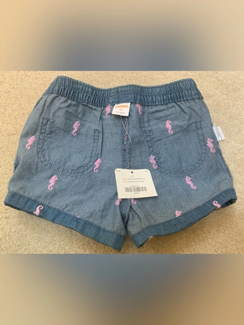 Gymboree Girls Floral White Tropical Shorts & Blue Denim Seahorse Shorts Set